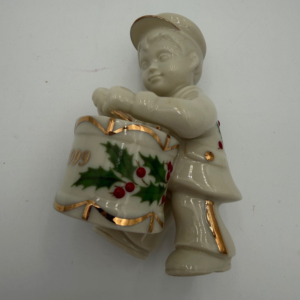 Lenox 1999 Little Drummer Boy Ivory China Figurine Gold Trim Christmas Holiday